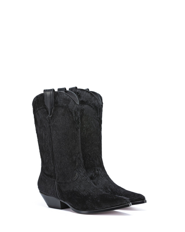 SANTA FE Women's Cowboy Boots in Black Pony Fur_sIDE_01